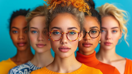 Portrait of a group of multiethnic women in eyeglassesの素材