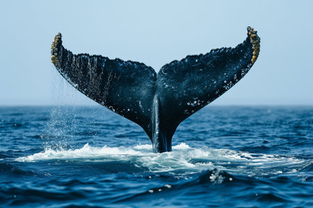 Humpback whale tail splashing out of the water, Icelandの素材