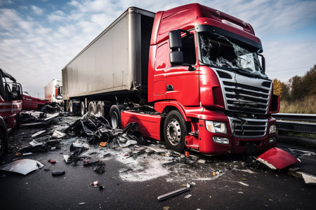 Trucks on the road after a violent accident. Road accident.の素材