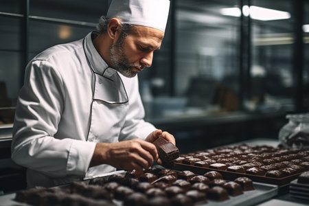 Portrait of a professional male baker in uniform working in a bakery.の素材