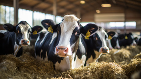 Cows in a farm. Selective focus. Shallow depth of field.の素材