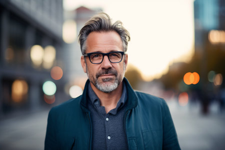 Portrait of handsome mature man with eyeglasses in the cityの素材