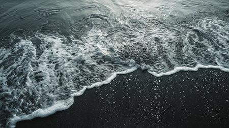 Waves on the black sand of the beach. Toned.の素材