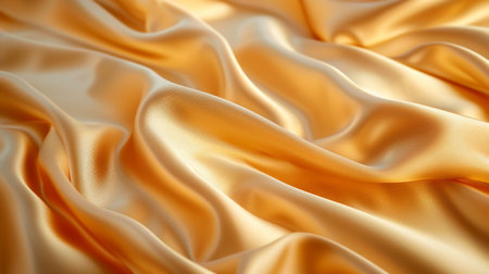 Golden satin texture background. Close up of rippled silk fabric.の素材