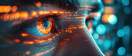 Cyborg eye close-up. 3d rendering, 3d illustration.の素材
