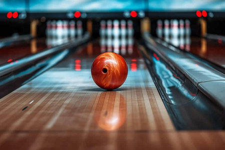 Bowling ball on the bowling alley. Bowling ball on the bowling alleyの素材