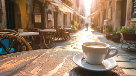 Coffee cup on the table in coffee shop, stock photoの素材