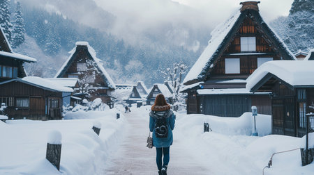 Beautiful winter landscape in Shirakawa-go, Japan.の素材