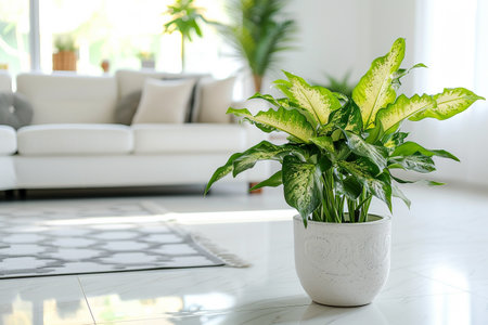 Beautiful houseplant in pot on table in living room. interior designの素材
