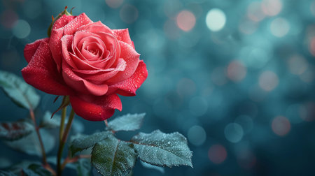 Beautiful red rose on bokeh background with copy space.の素材