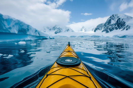 Kayaking in Glacier Lagoon, Antarctic Peninsula, Antarctica, Asiaの素材