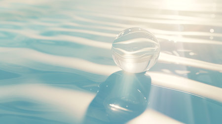 Crystal ball on the surface of the water. 3d rendering.の素材