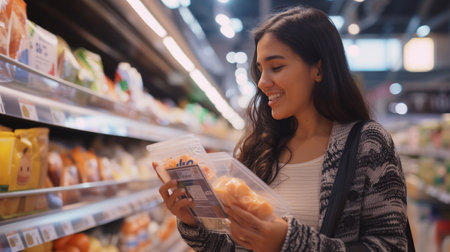 Beautiful young woman shopping in a grocery store/supermarket - Shallow depth of fieldの素材