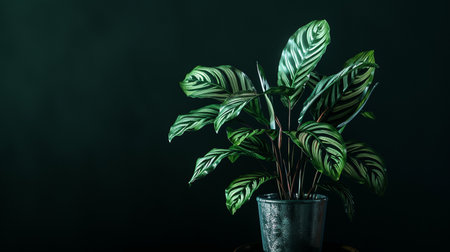 Houseplant in a pot on a dark background. home decorの素材
