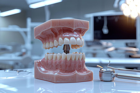 Teeth model with dental tools in dental clinic. dentistry conceptの素材