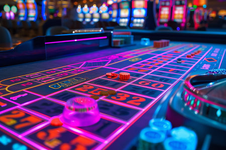 Casino roulette table with chips and dice. 3d renderingの素材