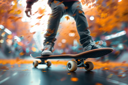 Skateboarder riding on a skateboard in the city.の素材