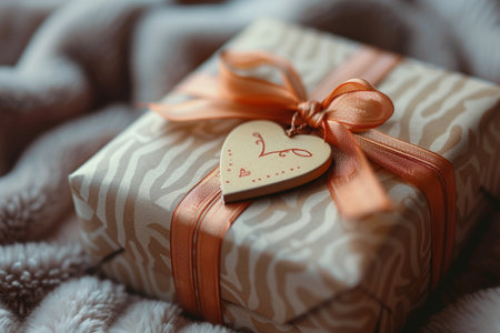 gift box with a heart on the background of a plaidの素材