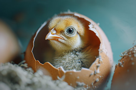 chicken chick in eggshell, easter concept, selective focusの素材