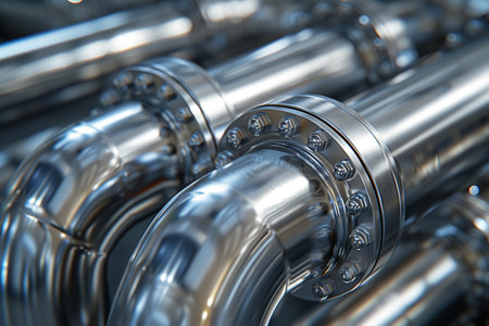 Close-up of metal pipes. Industrial background. Macro shot.の素材