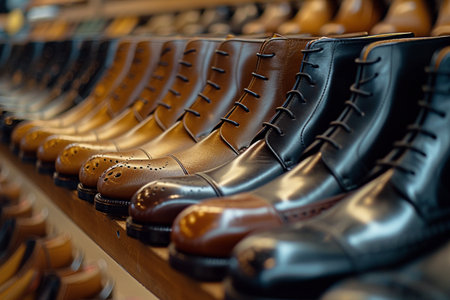 Men's leather shoes in the store. Shallow depth of fieldの素材