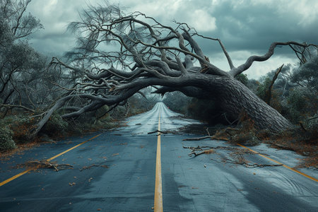 Fallen trees on the road in the Australian outback, Australiaの素材