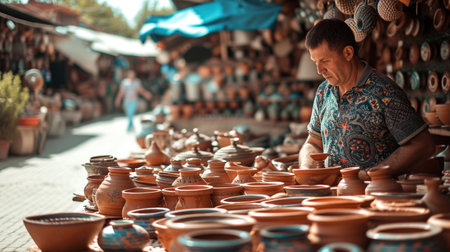 Traditional pottery at the street market in Bursa, Turkeyの素材