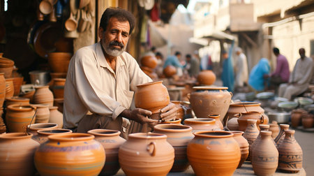 A potter works in his pottery workshop.の素材