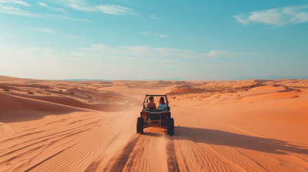 Man driving a quad bike in the desert. 3d rendering.の素材