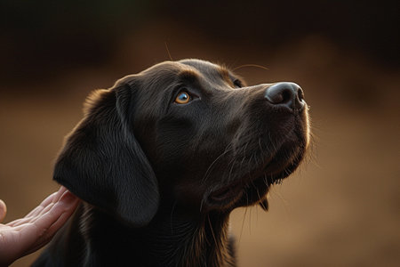 Portrait of a black and tan labrador retriever dog.の素材