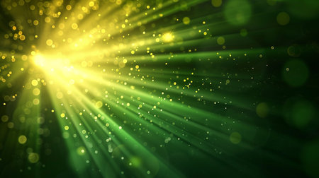 Abstract green background with rays and bokeh. Vector illustration.の素材