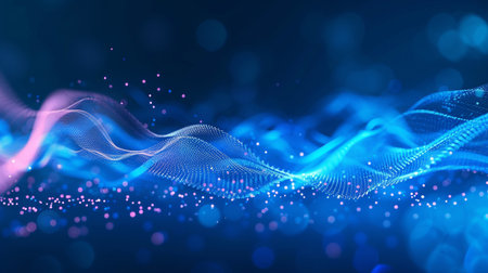 3d rendering of abstract digital particles wave with depth of field and bokeh light effect. Futuristic background for business presentations.の素材