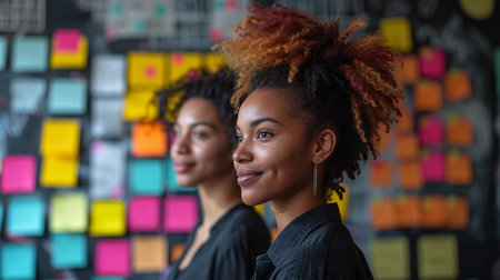 Portrait of two african american businesswomen in creative officeの素材