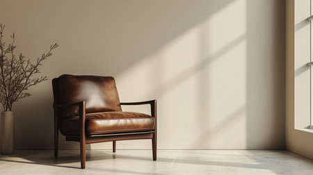 interior with brown leather armchair and vase. 3d renderingの素材