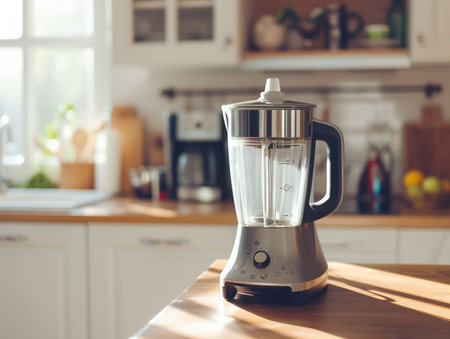Blender in the kitchen. Blender on the table in the morning.の素材