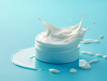 cosmetic cream splash on blue background. skincare product.の素材