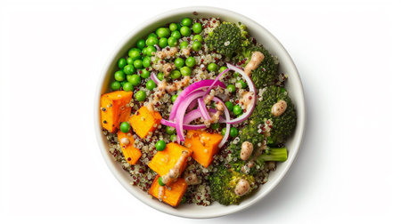 Vegetable salad with quinoa, chickpeas, pumpkin, green peas and onionの素材