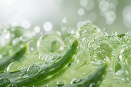 Water droplets on fresh aloe vera leaf with copy spaceの素材
