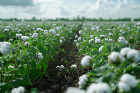 Cotton plant growing in the field. Agricultural field with cotton plants.の素材