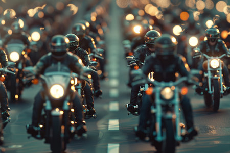Racing bikers on the road. Motorcyclists on the road.の素材