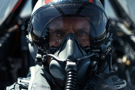 Close-up of motorcyclist with helmet and goggles looking awayの素材