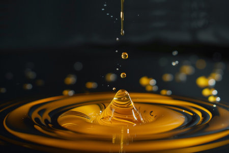 Falling drops of water. Splash effect after collision a falling drops with water Surfaceの素材