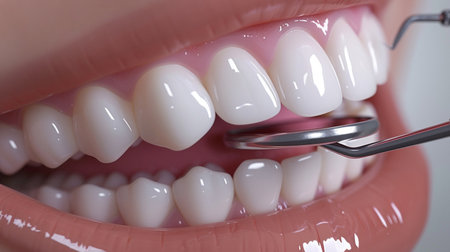 Teeth whitening with dental tools. Dentistry and orthodontics concept.の素材