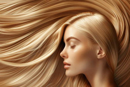 Portrait of a beautiful young woman with long blonde hair. Beauty, fashion.の素材