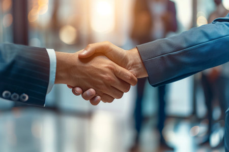 Business people shaking hands, finishing up a meeting. Handshake concept.の素材