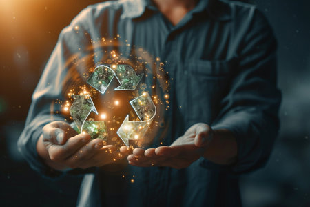 Ecology concept. Earth globe in the hands of a man. 3D renderingの素材