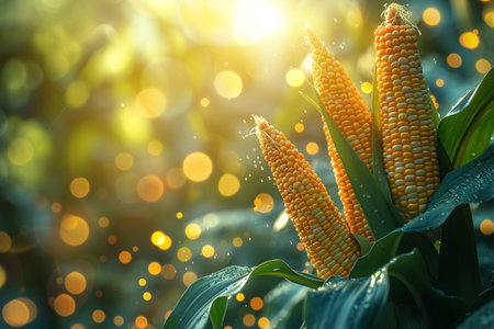 Close up of corn on the cob with bokeh background.の素材