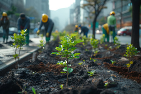 Planting trees in the city. The concept of environmental protection.の素材