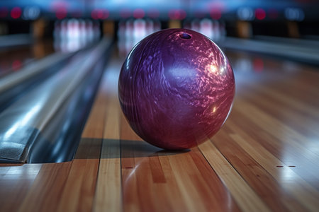 Bowling ball on the bowling alley in night club. 3d renderingの素材