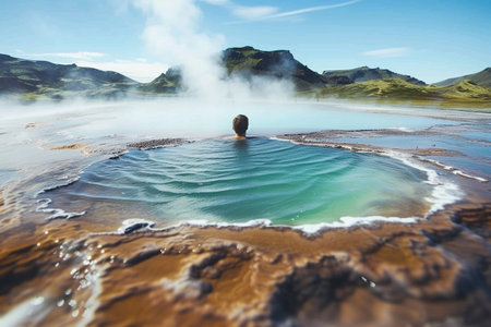 Geothermal area Hveravellir in Iceland, Europe.の素材